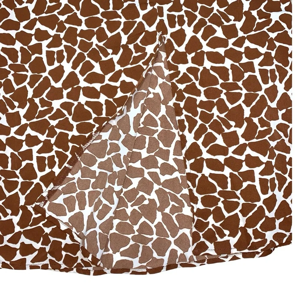 Giraffe Print Midi Skirt Animal Silky Size 12 XL Slit Statement Spring Office